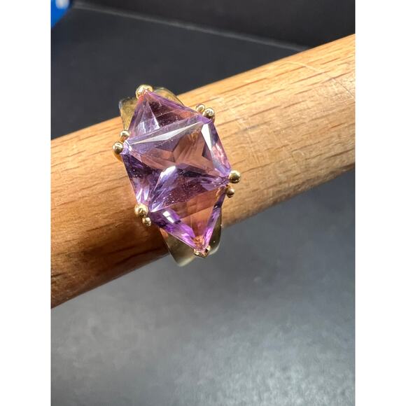 Vintage Ross-Simons 14K Yellow Gold Trillion Cut Amethyst 3 Stone Ring Size 7 - Picture 16 of 16